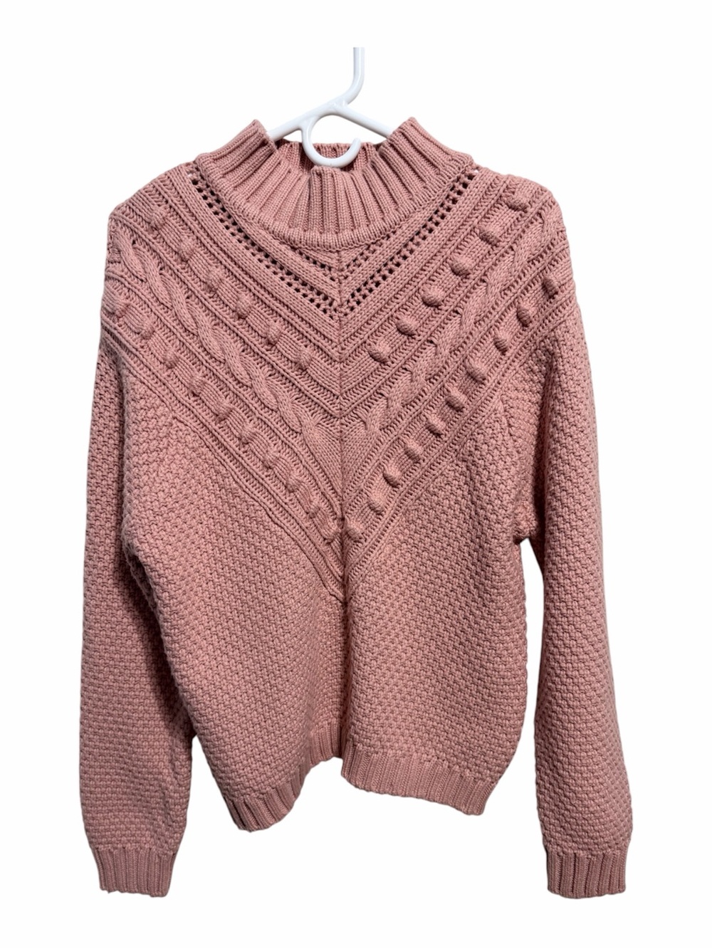 Cozy Cable-Knit Turtleneck Sweater in Dusty Rose